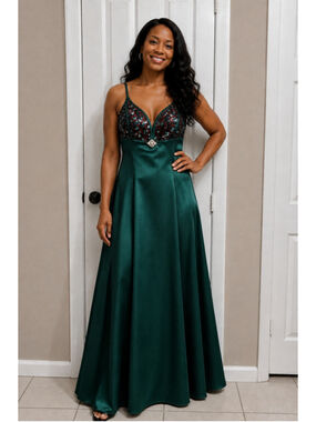 Vtg Women's Bari-Jay Prom Dress Green Burgundy Sequin Embellished sz sm